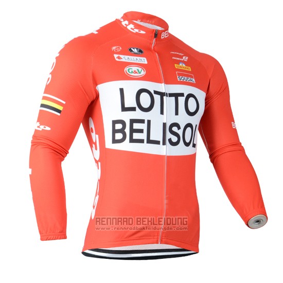 2014 Fahrradbekleidung Lotto Belisol Orange Trikot Langarm und Tragerhose